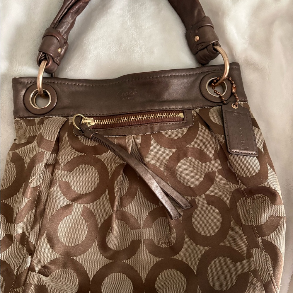 Coach Tan and Brown Signature Shoulder Bag